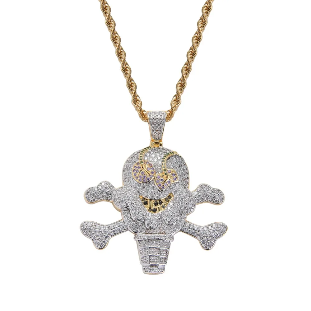 Хип-хоп мультфильм Iced Out Corsair кулон в форме Черепа скелета кубический циркон мороженое пират ожерелье CN062