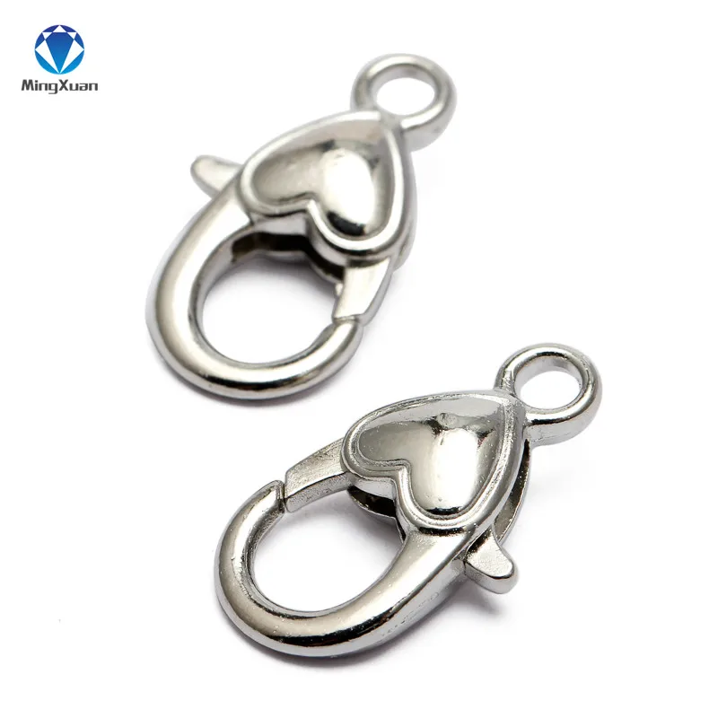 MINGXUAN, 10 шт./лот, 2,2x1,2 см, античное серебро, сердце, застежка-карабин, крючки для ожерелья, браслета, цепи, сделай сам, ювелирный аксессуар, фурнитура