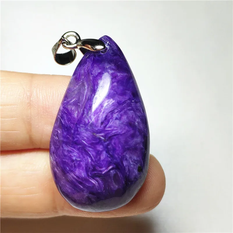Natural Purple Charoite Necklace Pendant Water Drop Gemstone 34x19x10mm Women Man Anniversary Ghost Garden Jewelry Lucky Gift | Украшения и