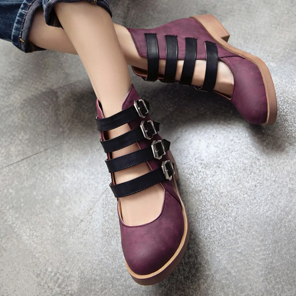 Spring Summer New Women's Summer Retro Ankle Buckle Back Zipper Square Heel Shoes Fashion Sandals for Women Streetwear
