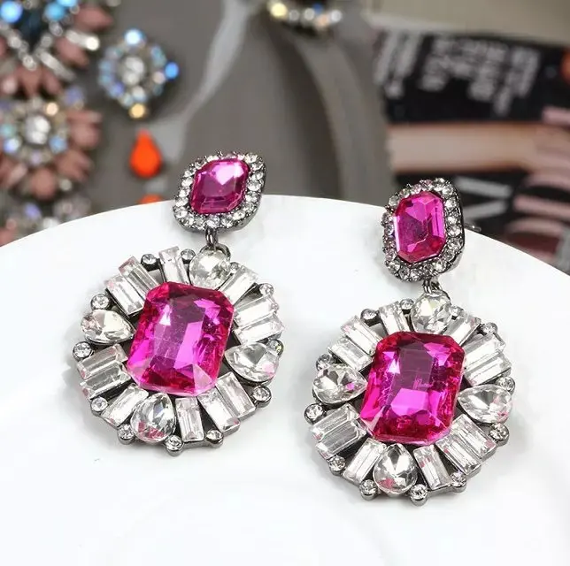 Богемные серьги с фианитом Umode d'oreille ohrrringe квадратные Mei красные цветочные
