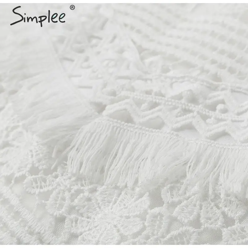 Simplee Элегантная белая блузка Выдалбливают с вышивкой с длинным рукавом осень