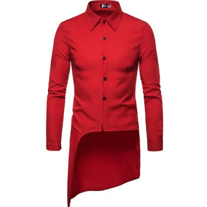 

summer new high-quality men's fashion personality tailored long swingtail long-sleeve shirt men's casual shirt