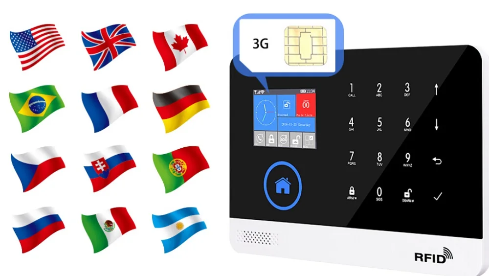 3g GSM gprs wifi домашняя сигнализация меню операционное приложение Многоязычное дистанционное управление RFID карта беспроводная поддержка 3g SIM
