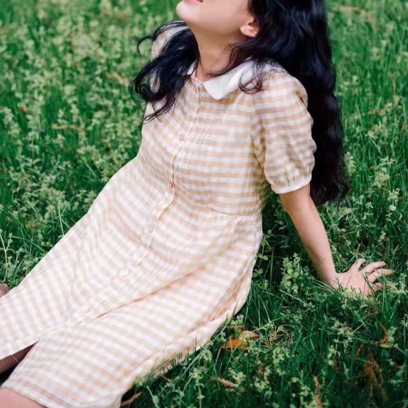 Летнее платье boho kawaii белое желтое в клетку Элегантное повседневное винтажное