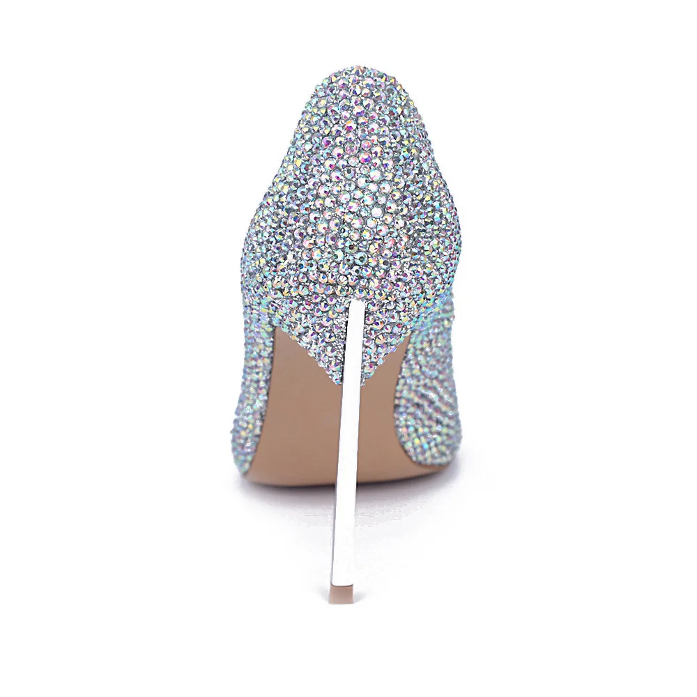 

Christmas Party Gift Shoes Women Thin Silver Pumps Colorful Rhinestone Peep Toe Sexy Classic Shiny Bright Glittering High Heels