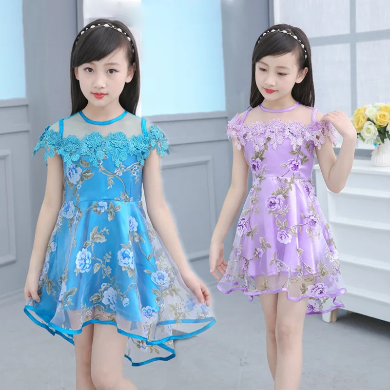Three Colors Lovely Baby Girl Dress 2018 Summer New Girls Flower Lace Princess Casual Dance 4-12 Year old | Детская одежда и обувь