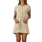 Женское летнее платье с коротким рукавом, повседневные однотонные мини-платья на пуговицах с карманами, Пикантные мини-платья, #38, размера плюс