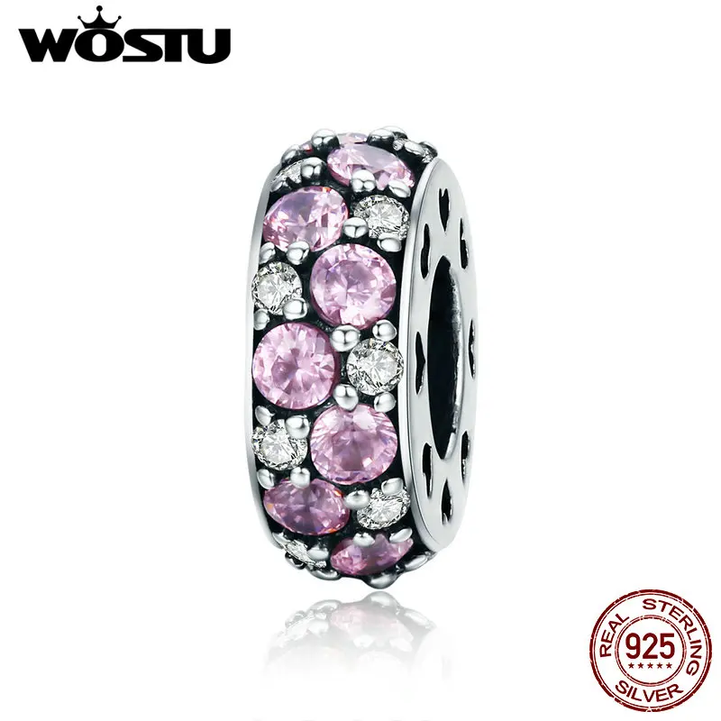 WOSTU, лидер продаж, серебро 925 пробы, Сверкающий Розовый CZ разделитель, очаровательный браслет из бисера, S925 серебро, сделай сам, ювелирное изделие, подарок, FIC635