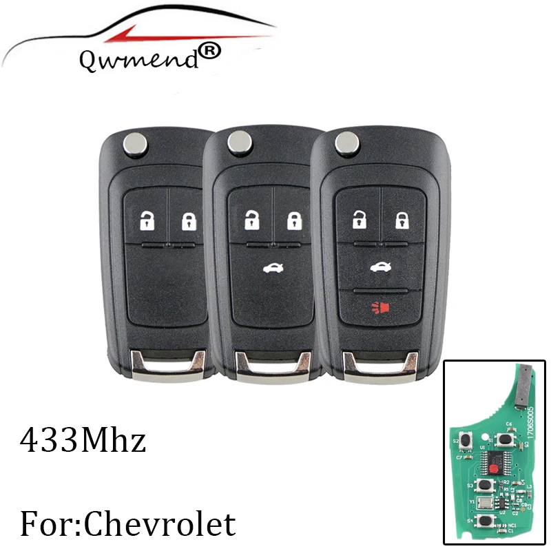 2/3/4 кнопки 433 МГц полный дистанционный ключ для Chevrolet Malibu Cruze Aveo Spark Sail управление