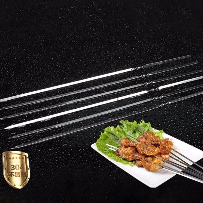 10Pcs BBQ Sticks Needle Stainless Steel Flat Barbecue Forks Picnic Tool Skewers Utensil Cooking Iron Kitchen Meat Holder | Дом и сад
