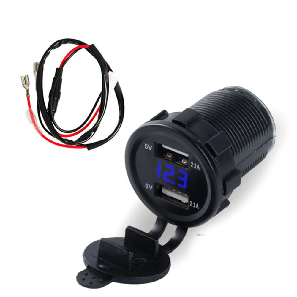 12V 3.1A DC автомобильный Стайлинг мотоцикл двойной USB светодиодный разъем зарядного устройства с кабелем Напряжение Вольтметр Панель