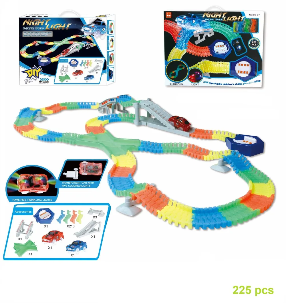 

Светящийся гоночный трек светодиодный светильник ящийся Трек 2 автомобиля гибкий светящийся гоночный трек с мостом 165/220/225 шт светящийся гоночный трек набор DS19