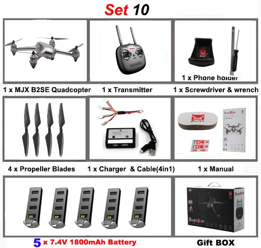 MJX B2SE бесщеточный двигатель RC Drone 1080 P HD камера 5 г Wi Fi FPV системы Точные gps высота удерживайте умный полет один ключ следовать Quadcopter - Цвет: Set10
