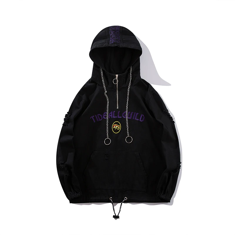 Windbreaker Hell dog Embroidery Jacket damaged Hol streetwear mens denim jackets and coats Hip hop Mini woodpecker jeans jacket | Мужская