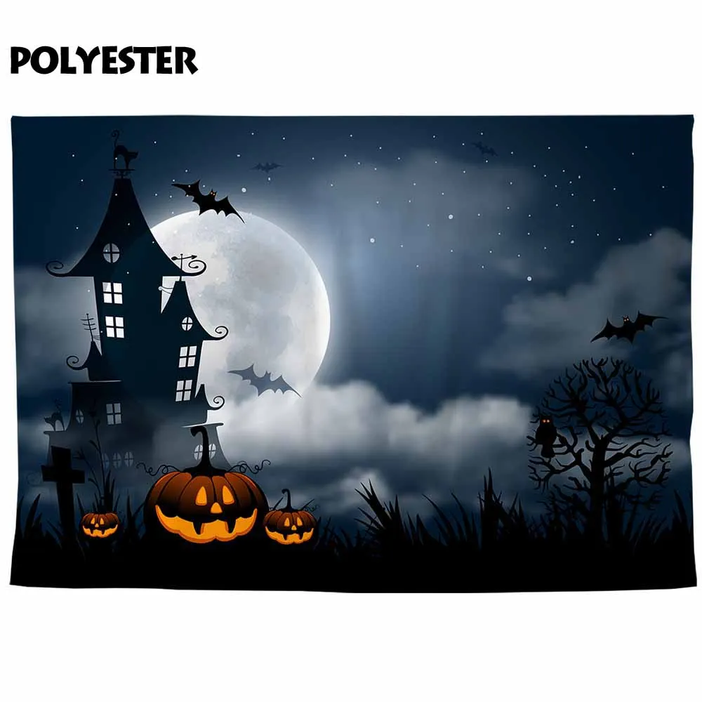 Allenjoy backdrop for photographic studio horrible pumpkin haunted house full-moon bats background halloween night photocall | Электроника