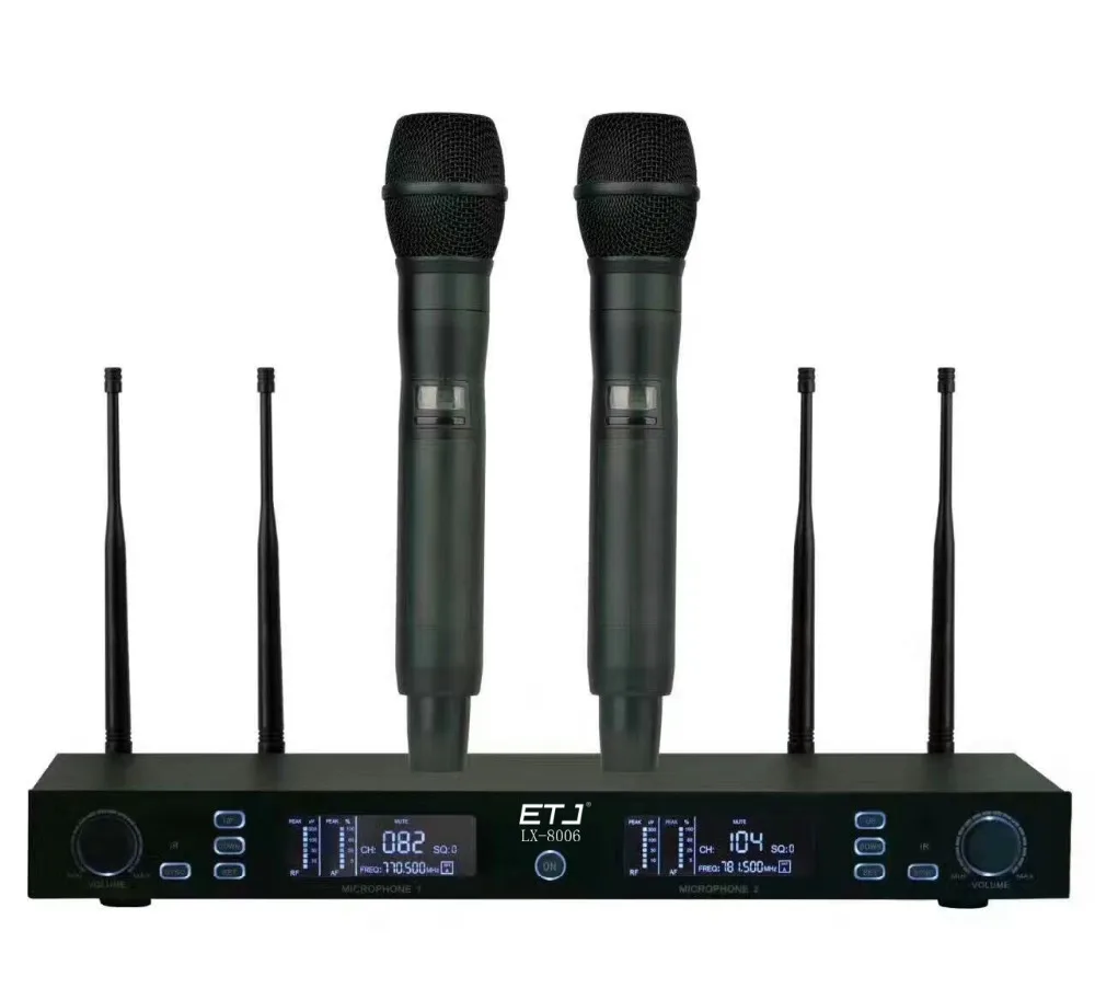 

free shipping 100 Channel Selectable Frequency Perfect for Stage Vocal Concert LX-8006 2 channel Wireless Microphone System