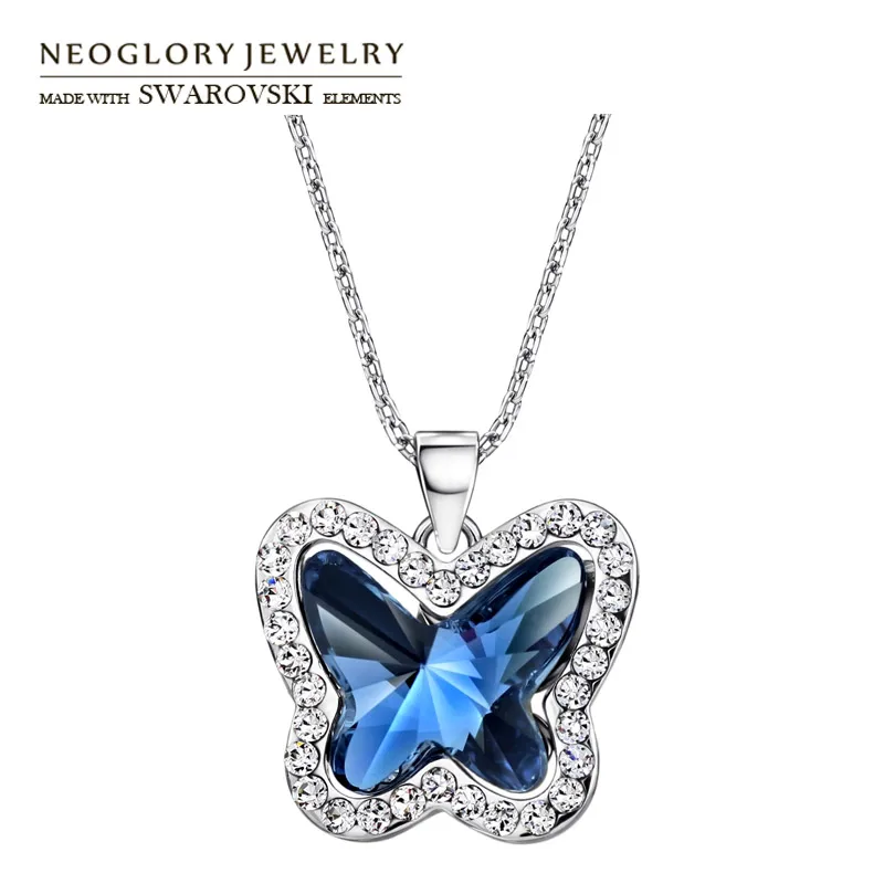 Neoglory Австрия Кристалл и стразы Длинное колье с подвеской сверкающая бабочка