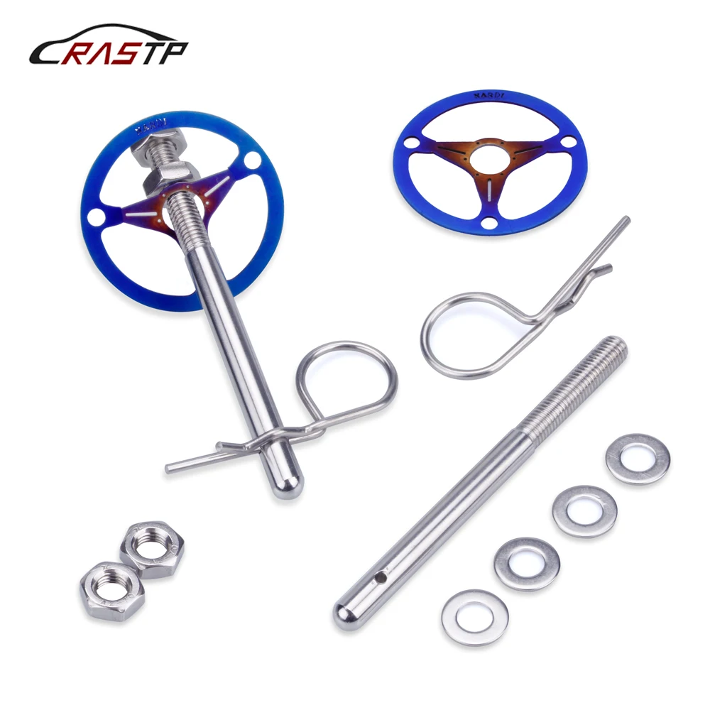 

RASTP-1 Set Universal Aluminum Car Plus Flush Bonnet Hood Latch Pin Lock Kit Steering Wheel Style for Car Decoration RS-ENL003