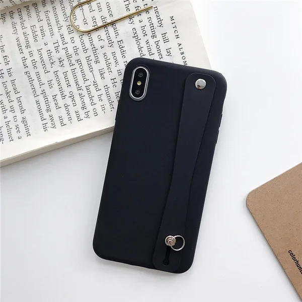 B Силиконовый чехол для телефона с ремешком на запястье для iphone XR X XS Max 6 6S 7 8 Plus, мягкий ТПУ простой ремешок на руку, простой чехол с подставкой - Цвет: B