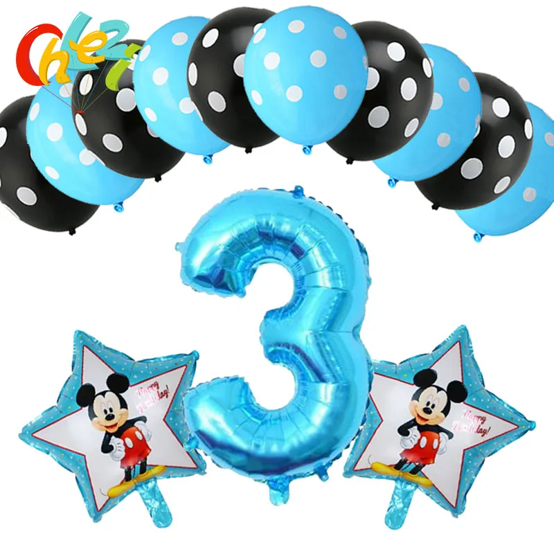 Star Mickey 03 13 шт., вечерние шары на день рождения, с цифрой 1, 2, 3 года, с Микки Маусом, синие, черные, латексные гелиевые шары в горошек, детские игрушки, душ для маленьких мальчиков - Цвет: Star Mickey 03
