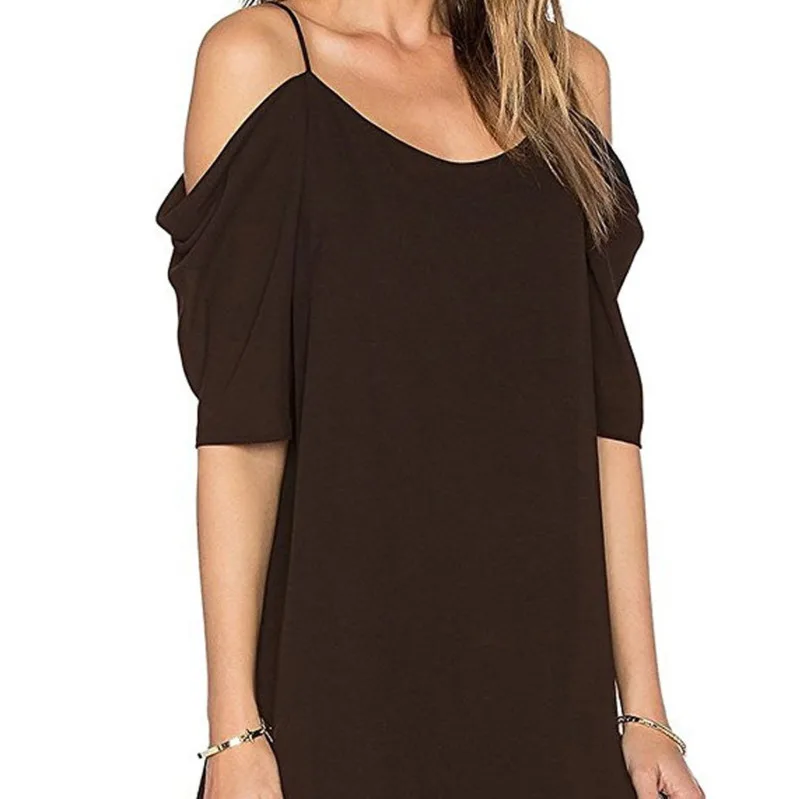 Женское шифоновое платье с открытыми плечами свободного покроя|Женские платья| |