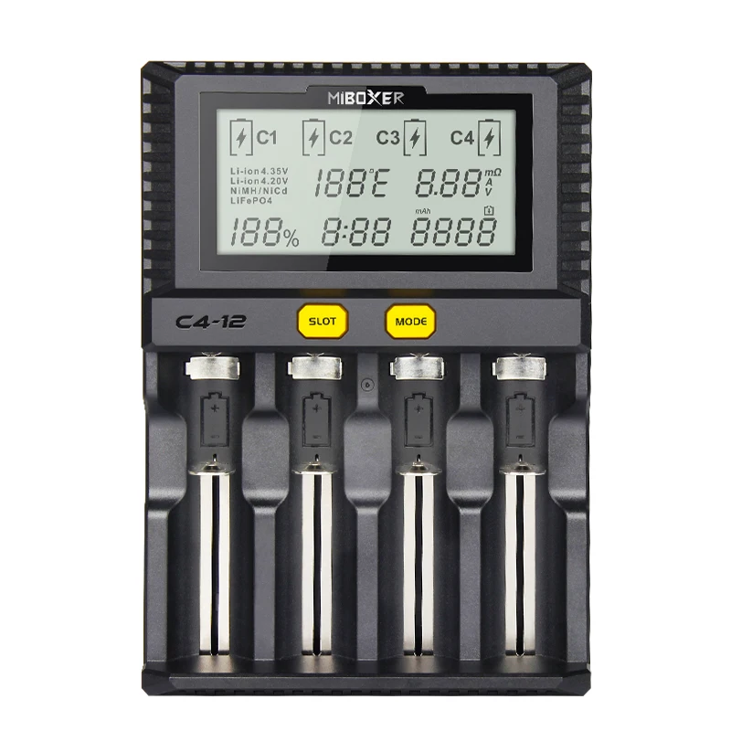 Умное зарядное устройство Miboxer 4 слота с ЖК экраном для li ion/Ni mh/Ni Cd/LiFePO4 18650 14500 26650 AAA