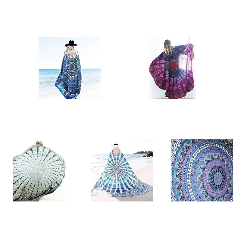 Круглое пляжное полотенце Zipsoft с мандалой для взрослых шифоновое квадратное