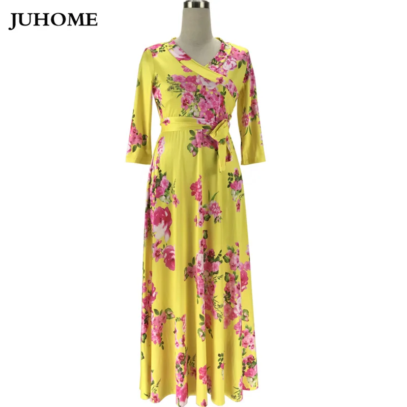 2020 long sleeve maxi dress beachwear boho tunic femininos vestidos autumn floral print fashionable flower sexy robe | Женская одежда