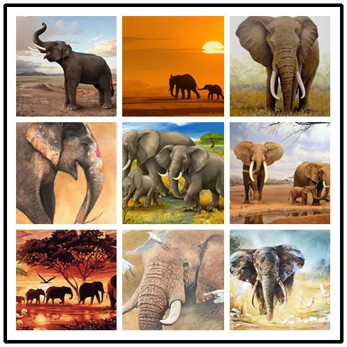 

LIPHISFUN Needlework Diamond Painting 5D Embroidery Full Drill Home Decoration Square/round Animal Elephant