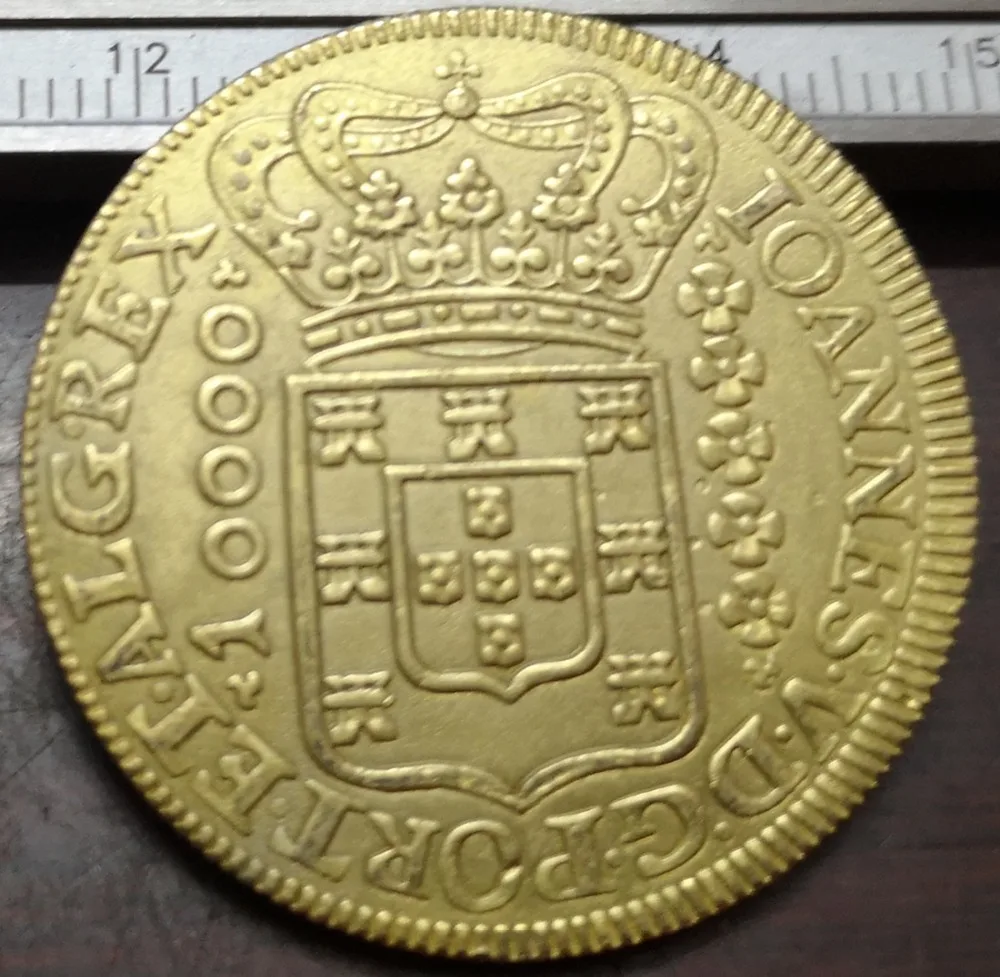 1726 бразильская копировальная монета 10 000 Reis -Joao V 22K с золотым покрытием (имеет