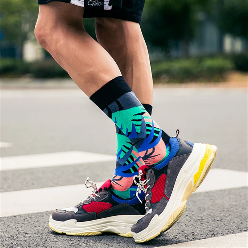 Moda sockmark модные красочные счастливые мужские носки мультфильм петуха облако