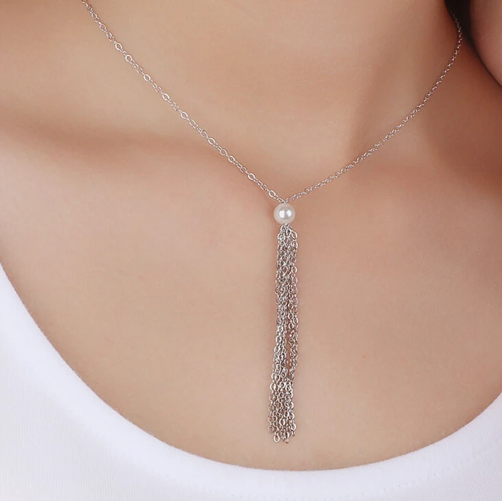 925 Стерлингового Серебра Ювелирные Изделия Длинный Кисточкой Pearl Choker Ожерелье