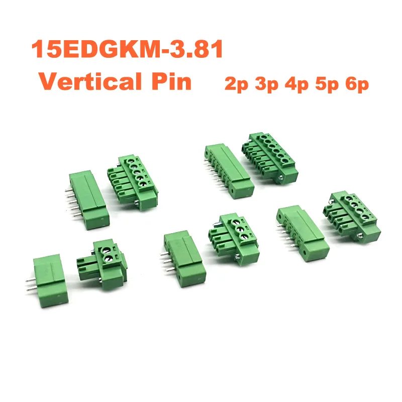 10 pcs Passo 3.81 millimetri Verticale 2 3 4 5 6Pin Vite Plug-in PCB Morsettiera Pluggable Connettore maschio/femmina 15 EDGKM + VM morsettiera