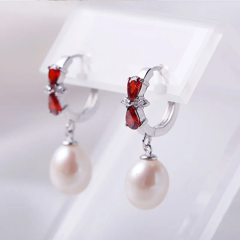 DAIMI висячие серьги 8 9 мм свисающие с жемчугом блестящие красные кристаллы 925