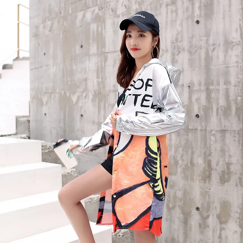 

Printed sunscreen clothing female 2019 summer new long section loose wild thin section long sleeve sunscreen shirt