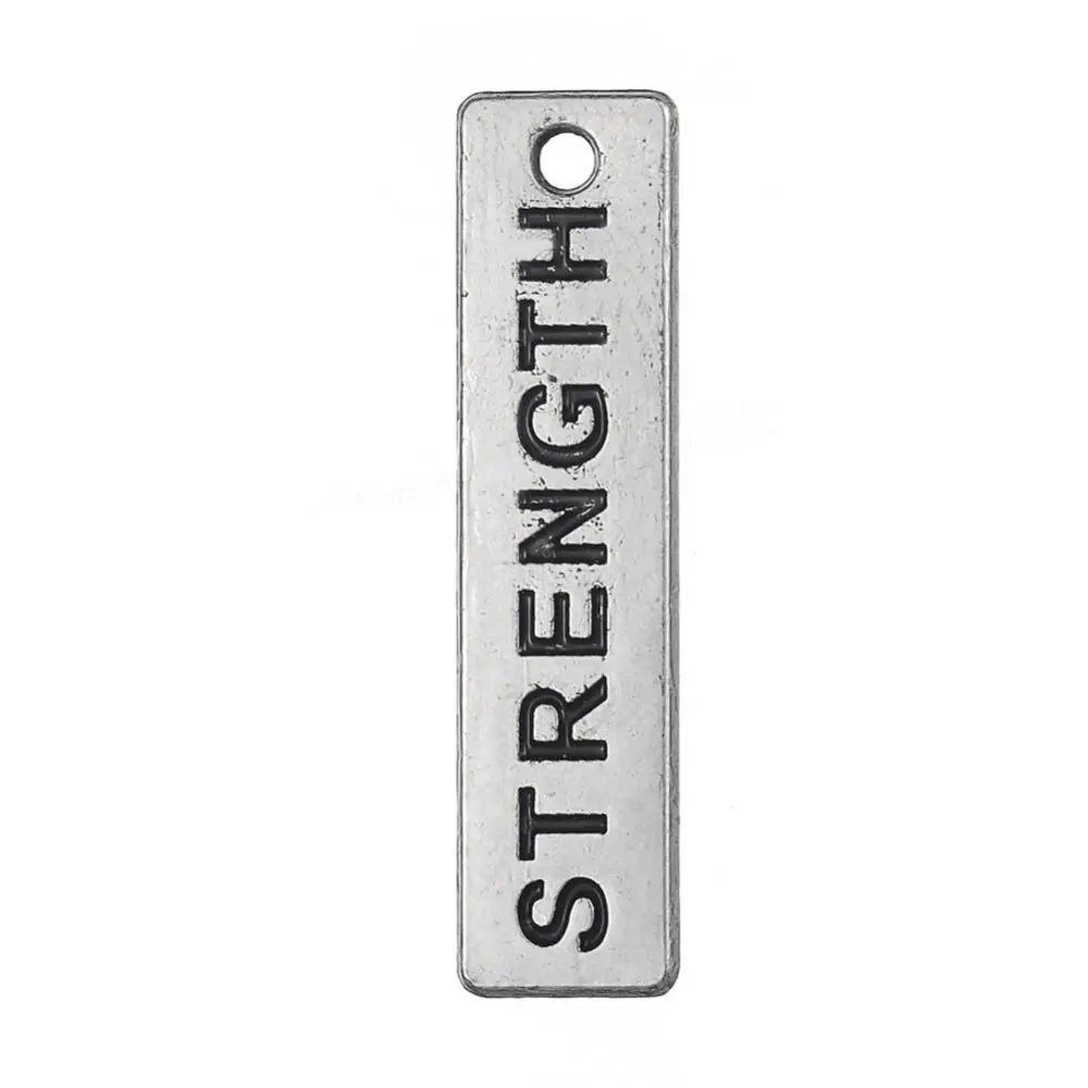 RAINXTAR Antique Silver Rectangle Tag Charms, Strength Quote Message Charms, Alloy 7x30mm, 10pcs, AAC1403 image 2