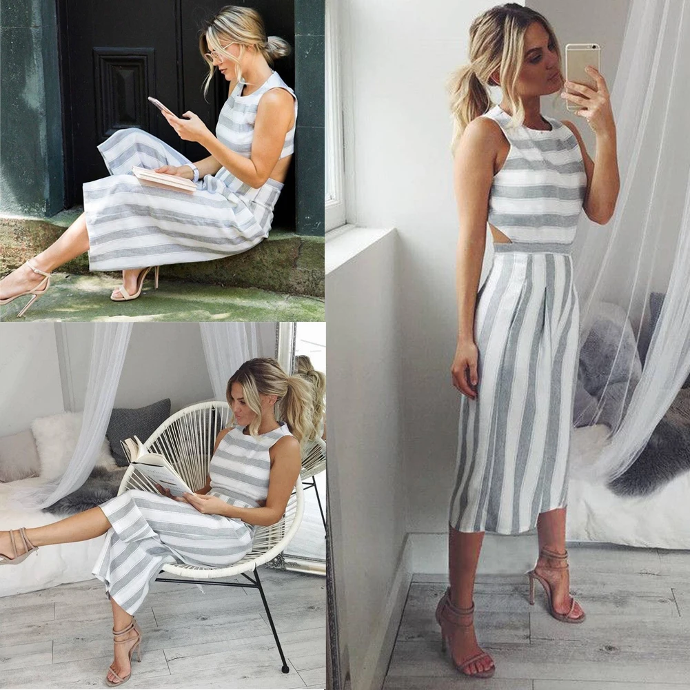 Летний женский комбинезон в полоску, Летний комбинезон без рукавов, комбинезон, боди