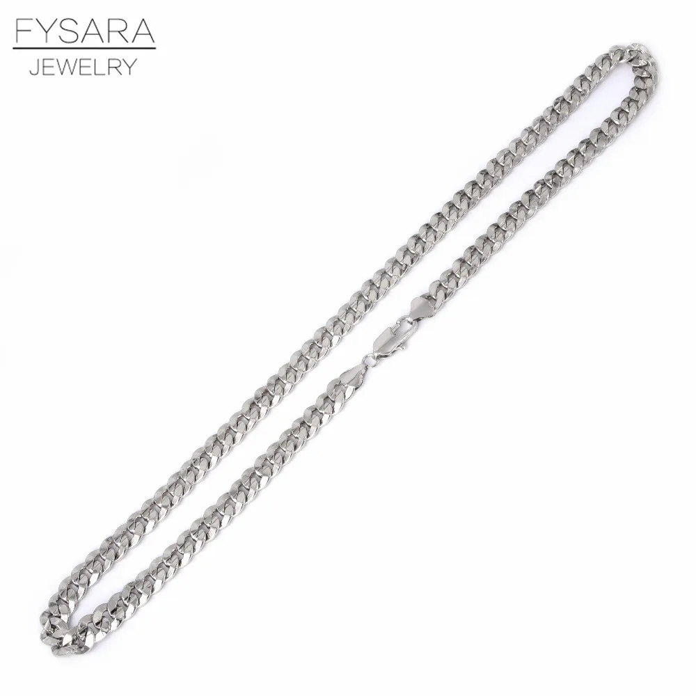 FYSARA Silver Color Figaro Necklace Cuban Curb Flat Link Chain Long Men Jewelry Rock Chunky Heavy Collars | Украшения и