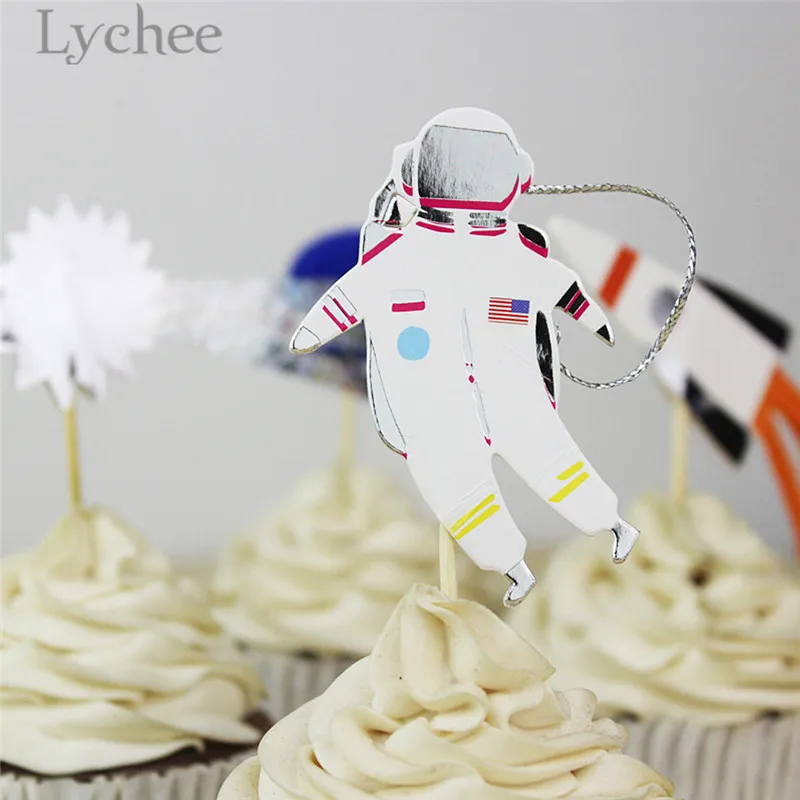 Lichee Life 24 шт. космонавта торта Toppers с днем рождения кекса Топпер свадьба украшение |