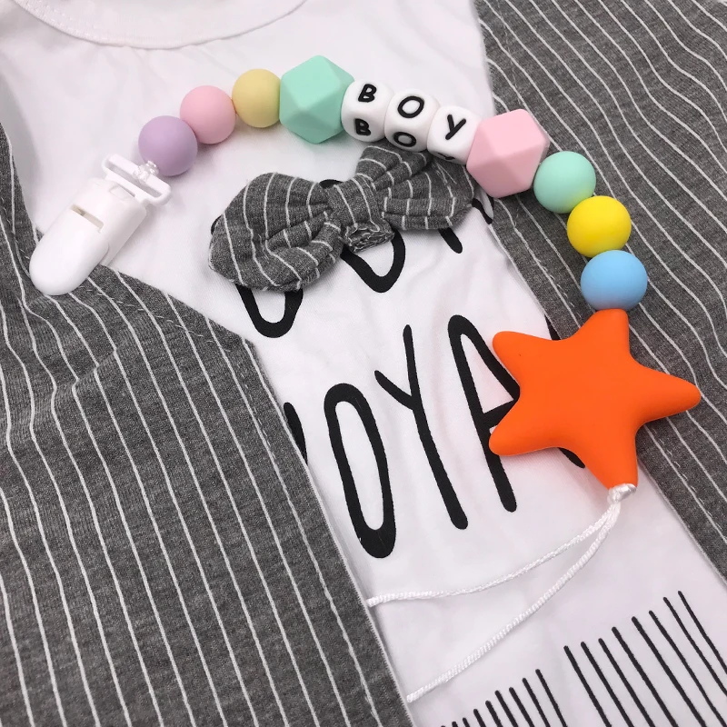 Soporte de cadena de chupete de silicona para beb&eacute;, productos de dentici&oacute;n, nombre personalizado, cuentas de silicona, estrella, mordedor, regalo de Ducha-2