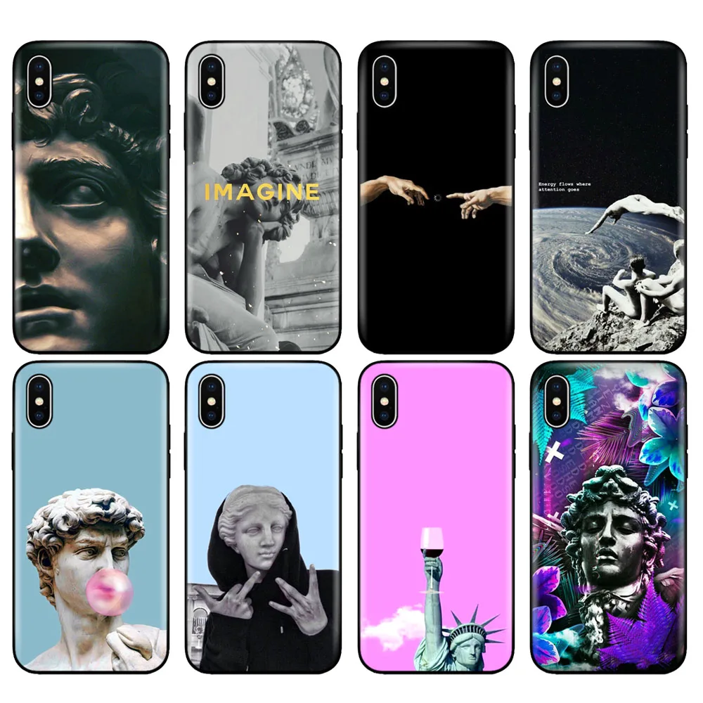 Черный чехол ТПУ для iphone 5 5s se 6 6s 7 8 plus x 10 чехол силиконовый чехол для iphone XR XS 11 pro MAX Ретро винтажная художественная статуя