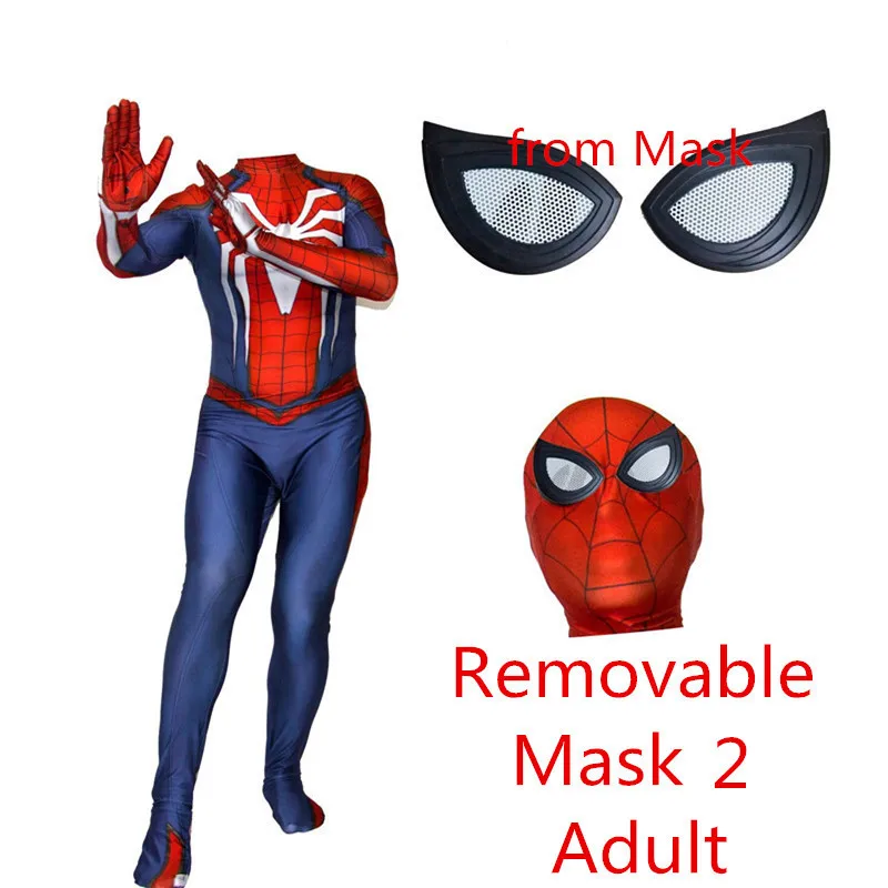 Removable Adult 2 Игра PS4 паук косплей 3D печатных спандекс человек костюм боди Zentai комбинезон Супер Герои Хэллоуин для детей и взрослых - Цвет: Removable Adult 2