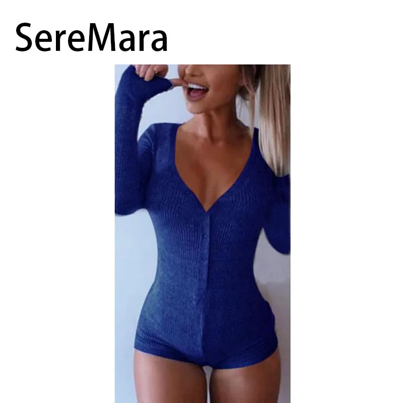 Весна Лето Женщин Сексуальный Комбинезоны Глубокий V-образным Вырезом Кнопку