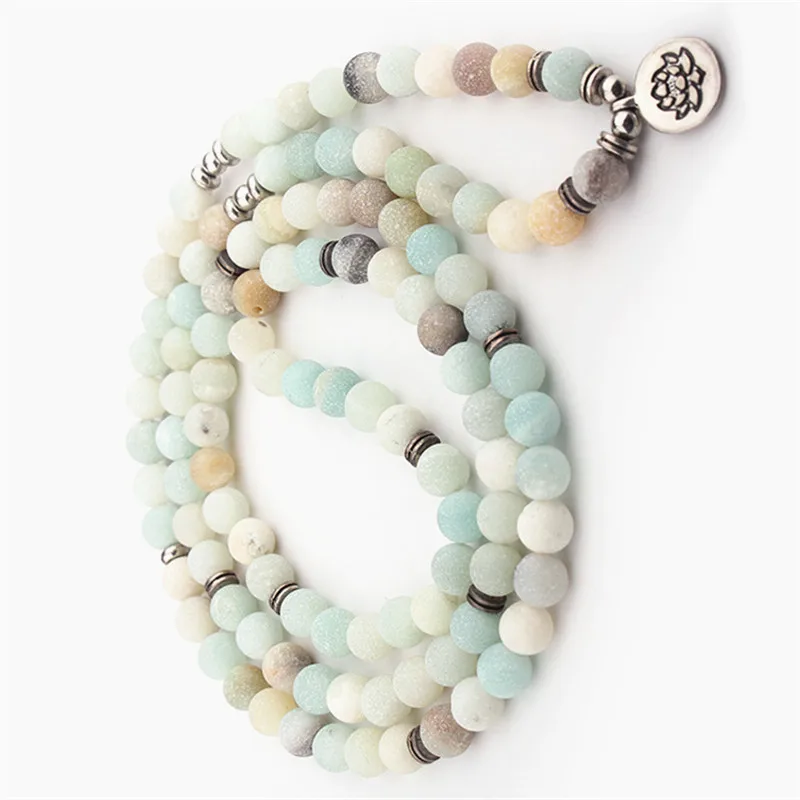 Модный матовый браслет с бусинами Amazonite108 Mala Тибетский молитвенными Будды йогой