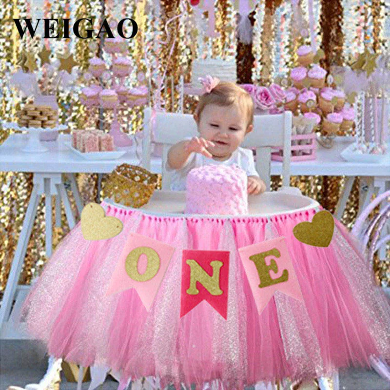 Pink One WEIGAO 1 комплект розовый/синий "один" Гирлянда Butting Баннер 1 год ребенок день рождения украшение душ украшения поставки - Цвет: Pink One
