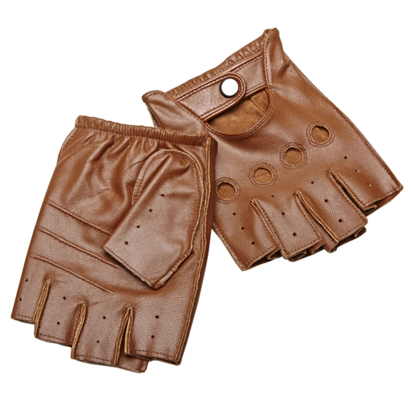 High Quality Man's Half Finger Gloves Breathable Non-Slip Fitness Leather Fingerless Gloves Black Camel Driving Gloves Male NAN7