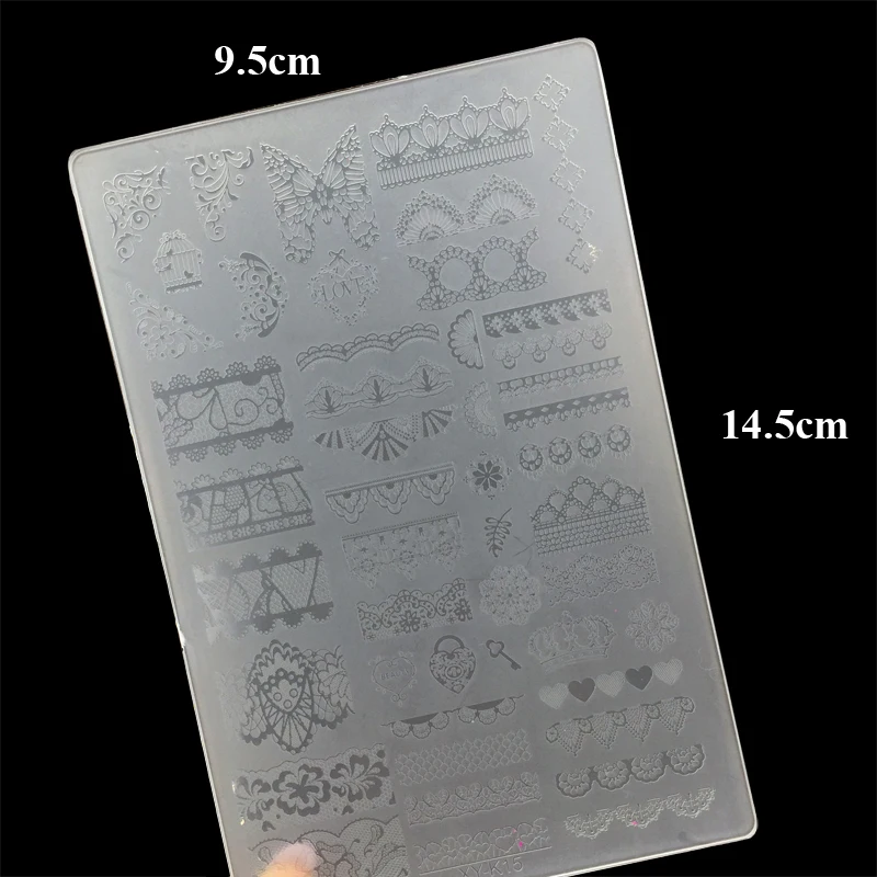 Полная крышка кружева шаблон акриловых ногтей штамповки пластины прозрачный