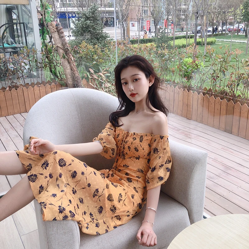 Vacation beach dress fashion brand summer new slash neck bow cross Tied belt flower print Korean style vestidos Women's Clothing | Женская