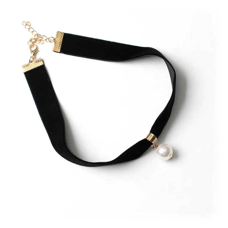 Black Velvet Chain Choker Necklace with Bead Pendant Women Fashion Party Jewelry Collares Mujer Collier Ras Du Cou | Украшения и